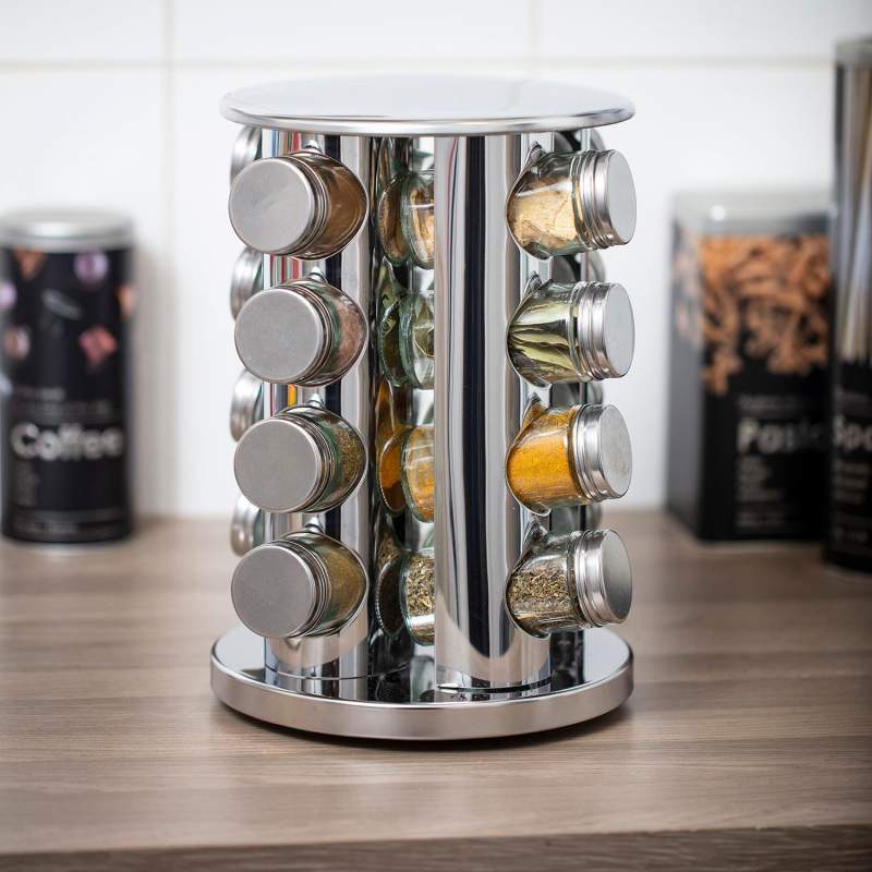 Rotating Spice Stand in Stainless Steel 16 Jars eStore