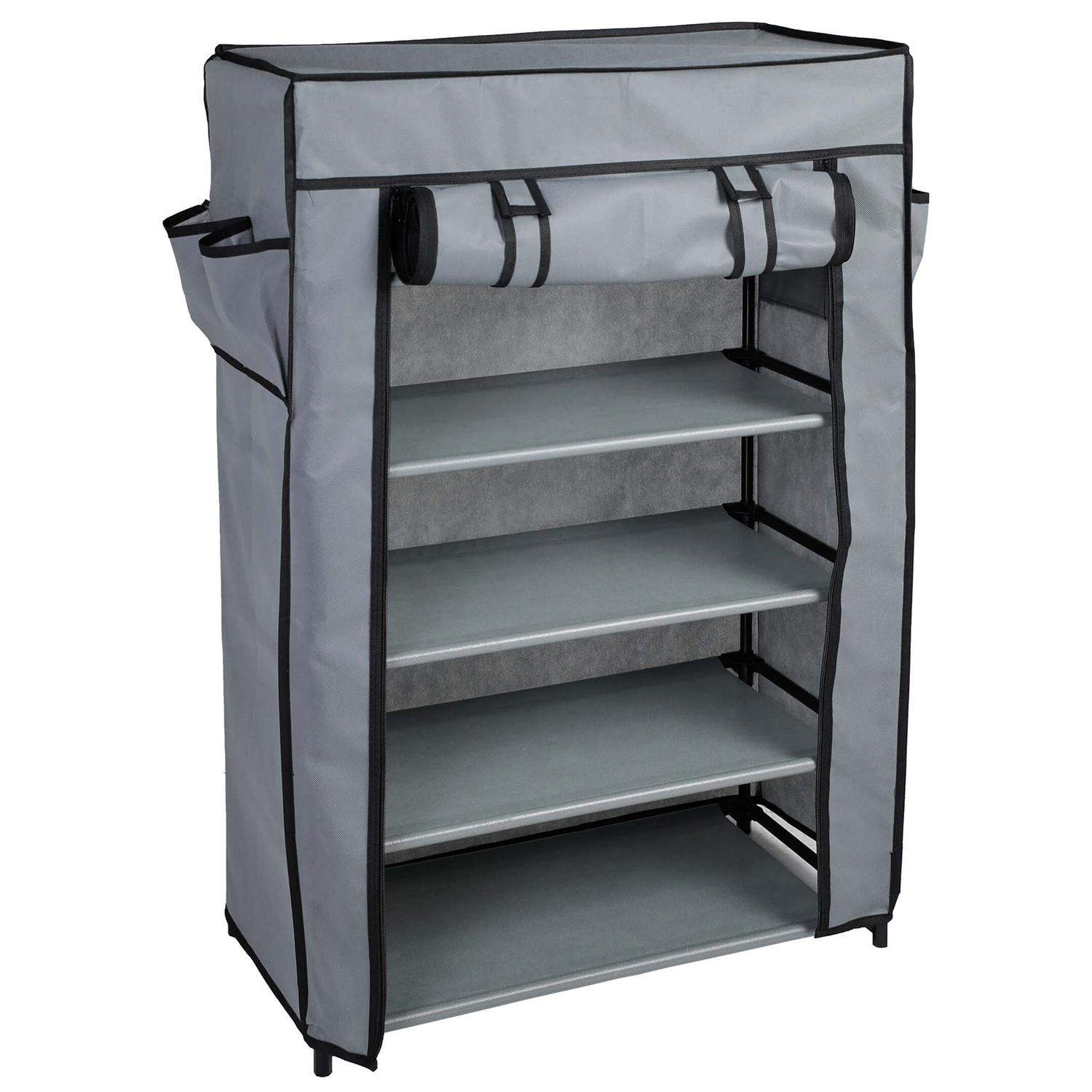 Skohylde med Betræk - 5 Hylder - Grå