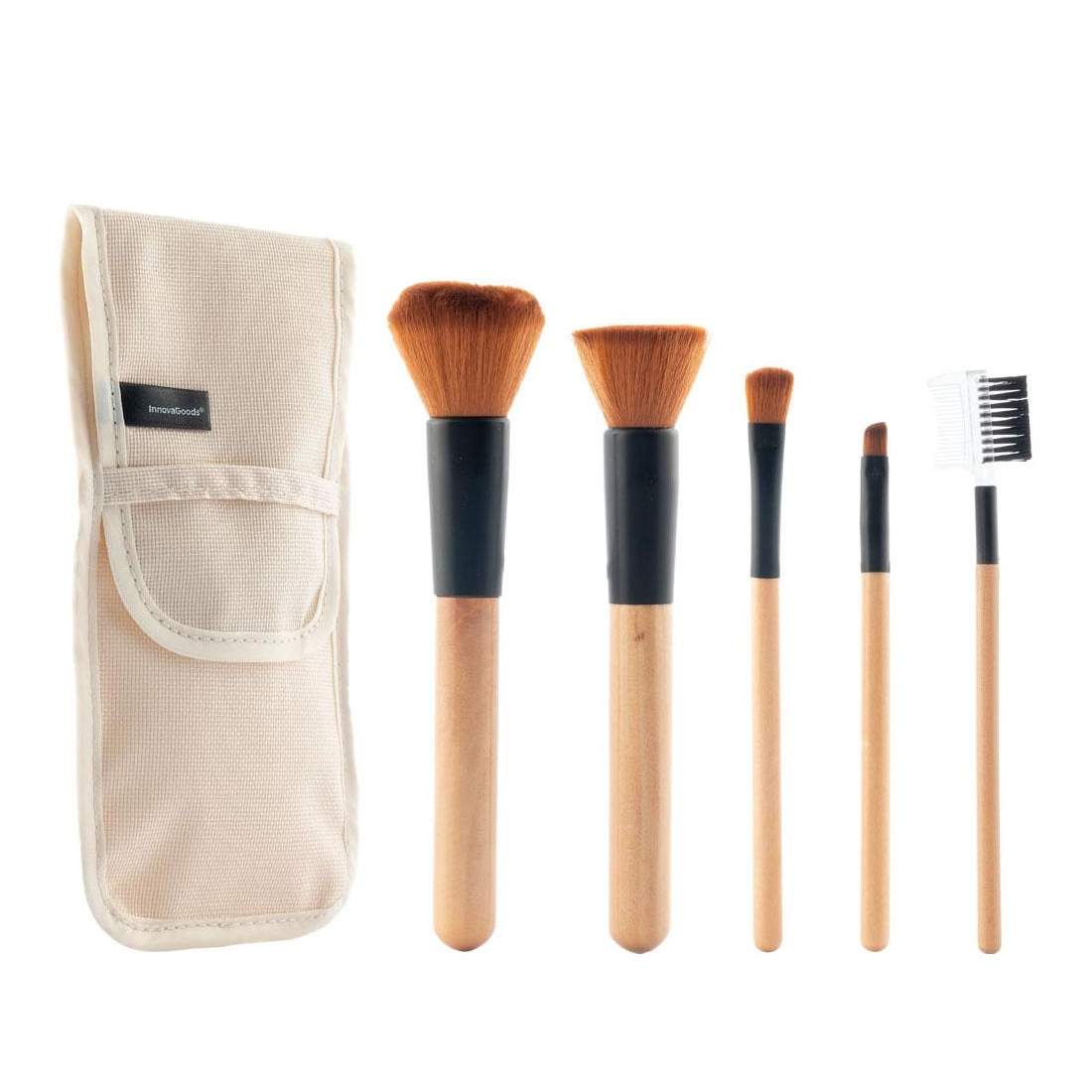 Produktfoto för Set med makeup-borstar i trä med bärväska Miset 5 Delar