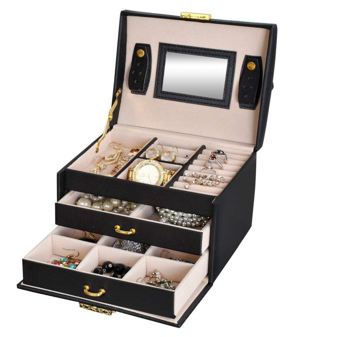 Stort Smyckeskrin i Flera Nivåer - Svart | Mode & Accessoarer - Smycken, Smyckesset & Tillbehör - Smyckeskrin | Pryloteket