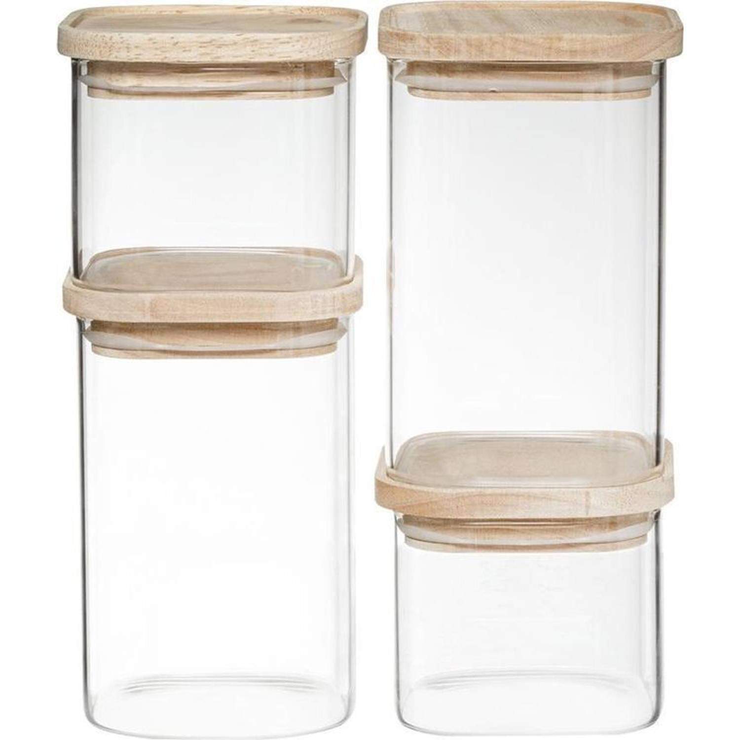 Opbevaringsglas med låg i heveatræ (sæt med 3 eller 4 stk.) Transparent Rund Glas 10cm x 10cm x 15cm - Transparent - 10cm x 10cm x 15cm - Flora
