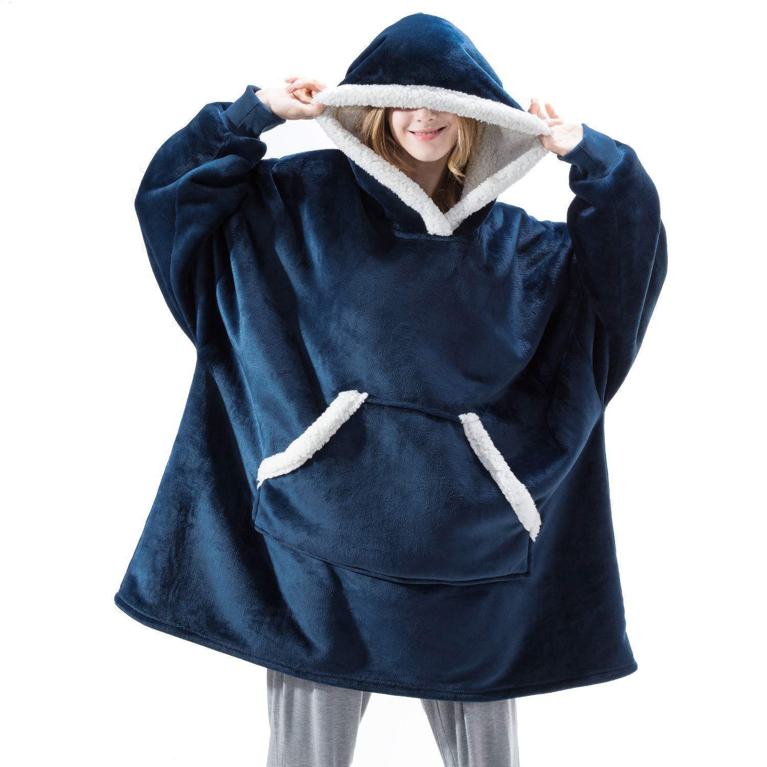 Hyggelig hættetrøje, oversize - blå
