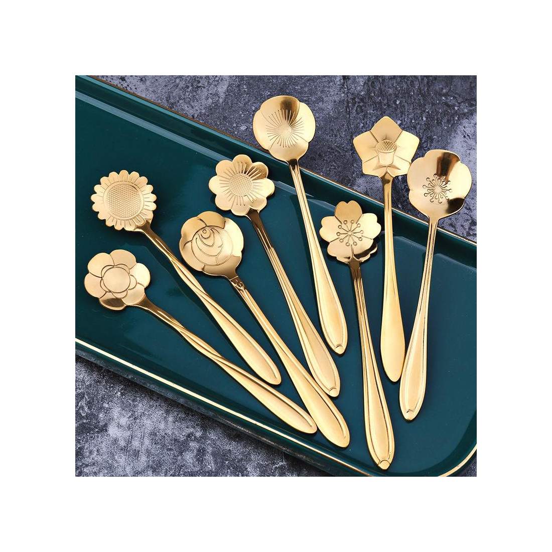 8x Dessertskedar, Blommor - Guld | Hem & Hobby - Hem & Hushåll - Kök - Servering - Bestick | Pryloteket