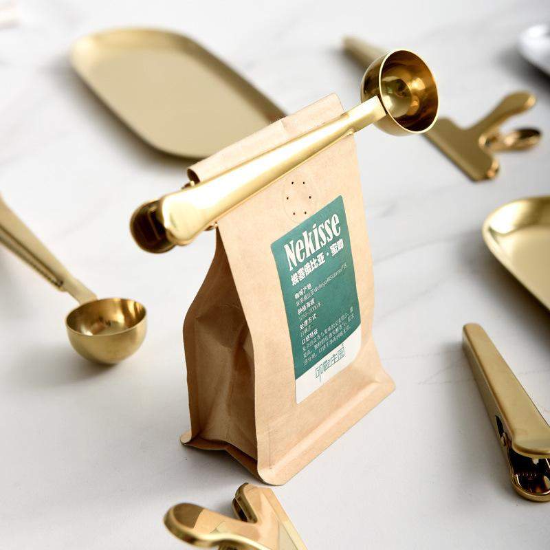 Kaffemål med forseglingsclips - Guld