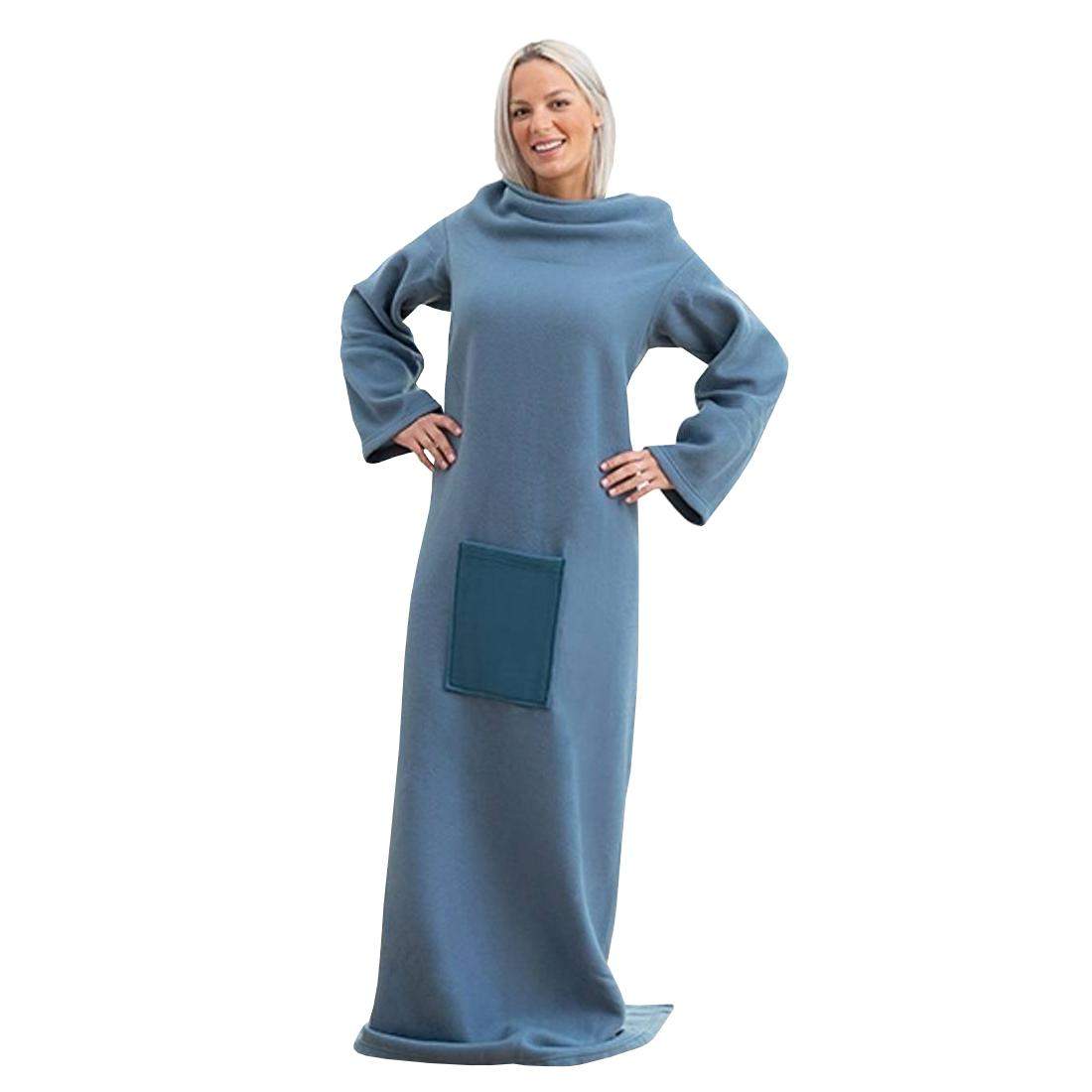 Tæppe med ærmer og lomme - Blå billede