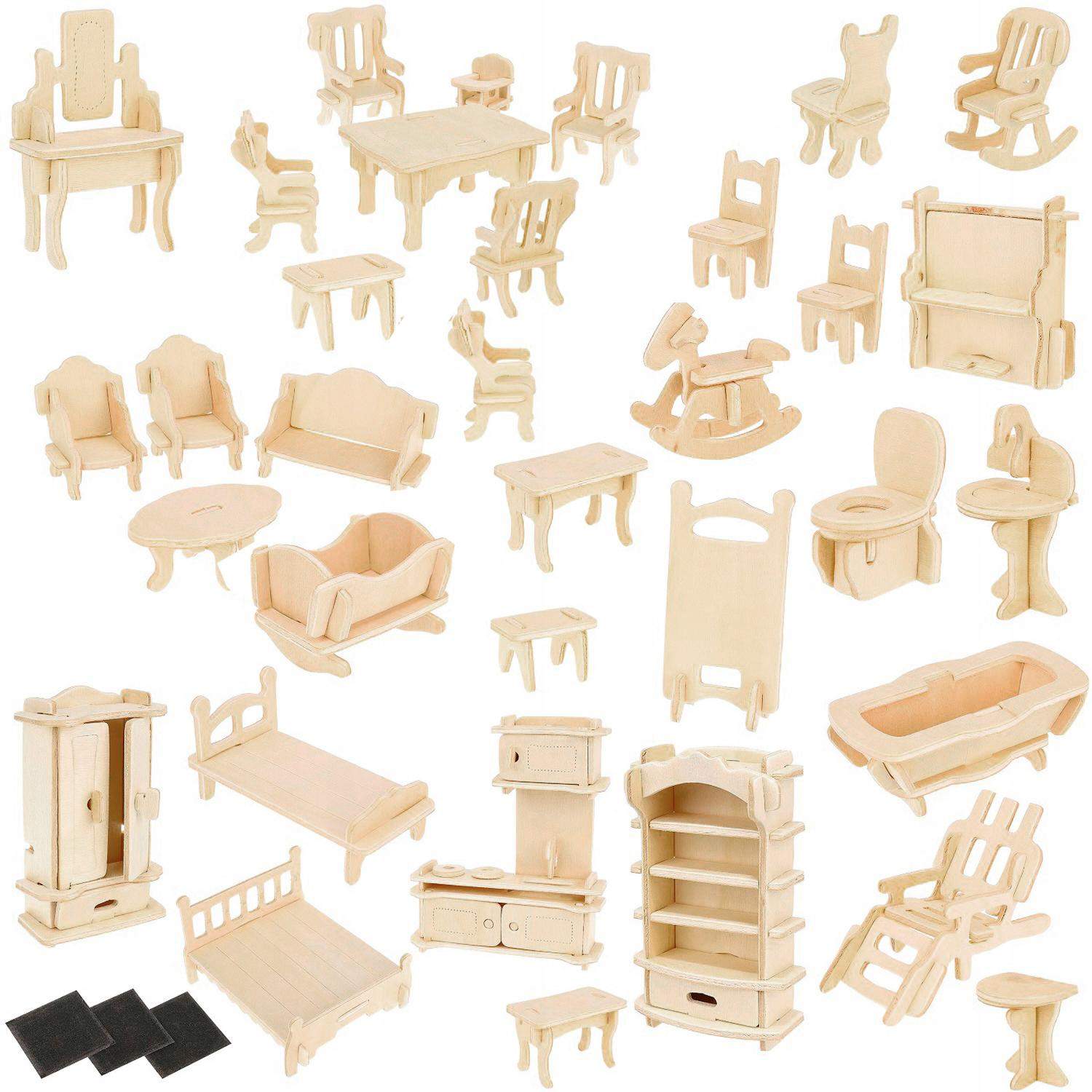 Furniture for Dollhouses, Wood 34 Parts eStore
