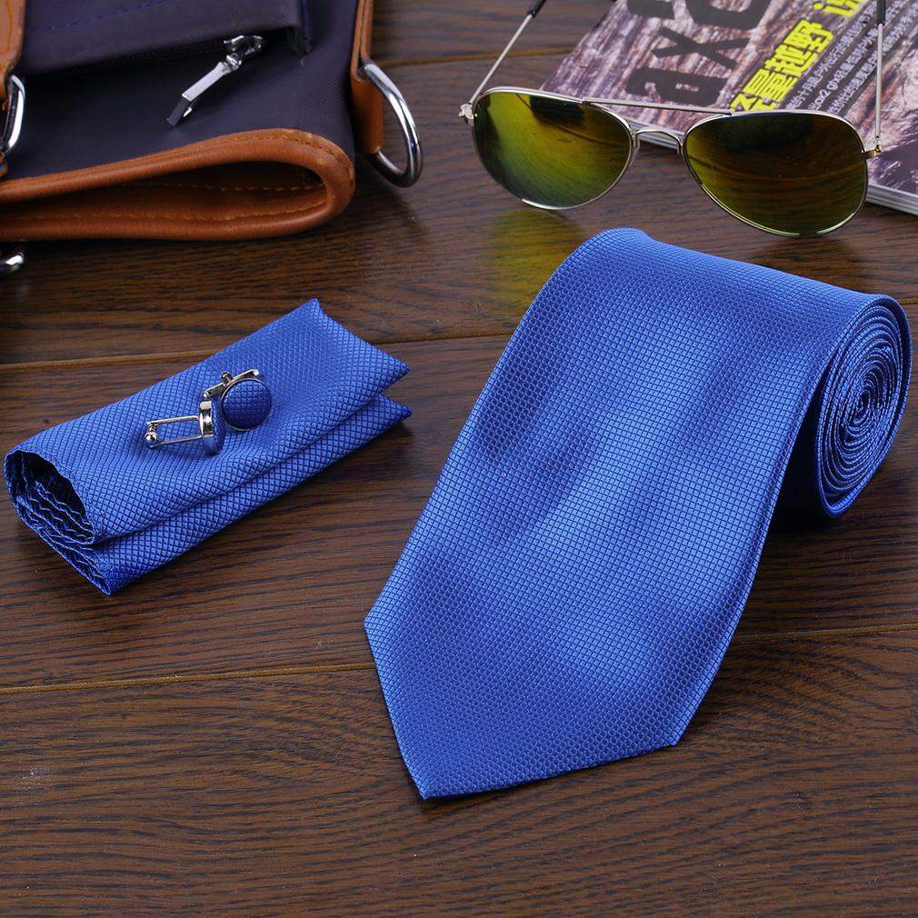 Kostume Tilbehør | Slips + Lommetørklæde + Manchetknapper - Blå