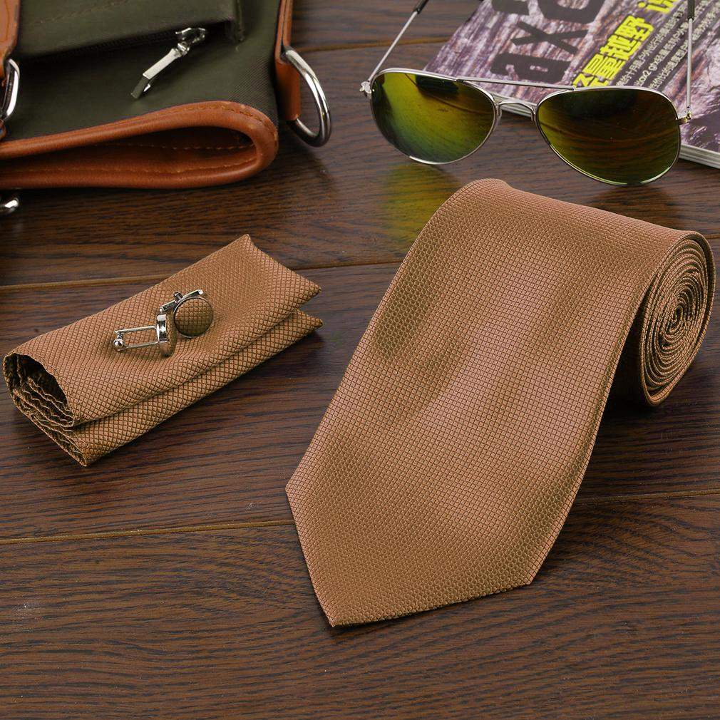 Kostume Tilbehør | Slips + Lommetørklæde + Manchetknapper - Brun