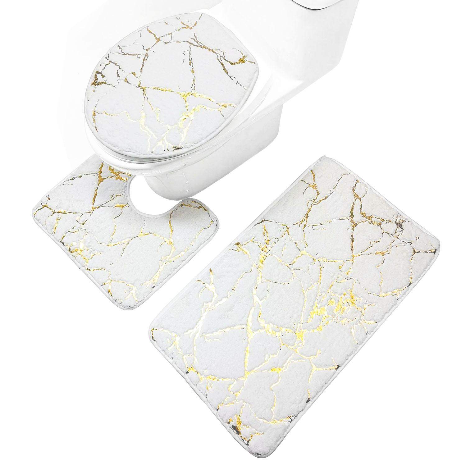 Set med Badrumsmattor, 3 delar - Vit / Guld | Hem & Hobby - Hem & Hushåll - Badrum - Övrigt | Pryloteket