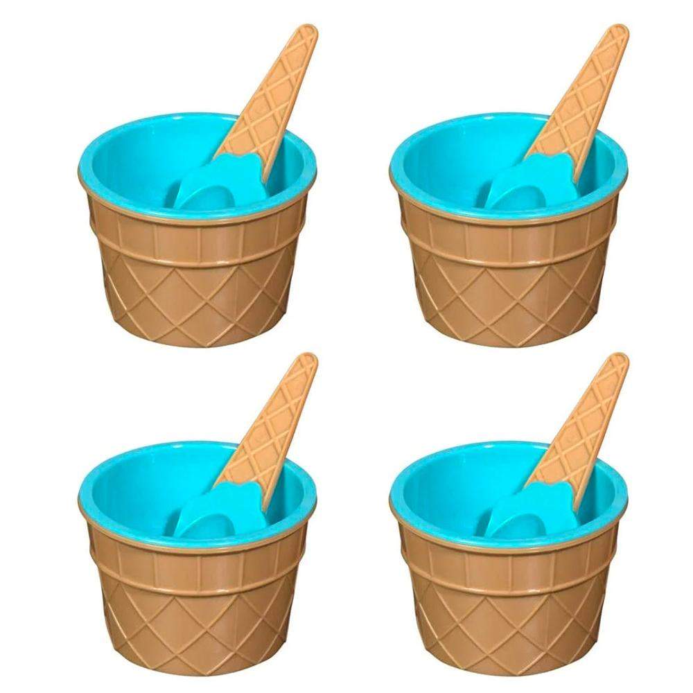 4x Glasskåle med skeer - Blå