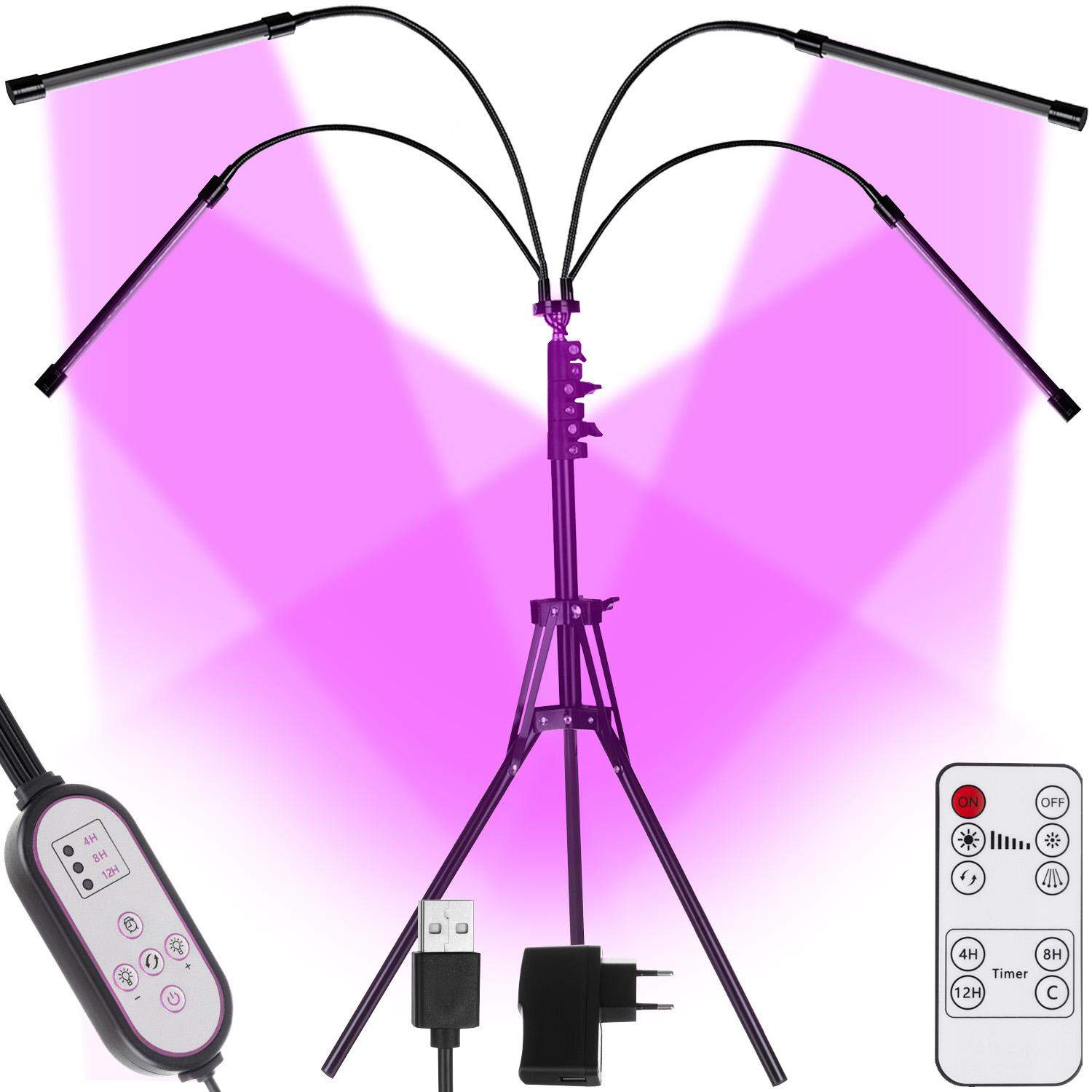 Plantelampe med 4 justerbare arme - LED