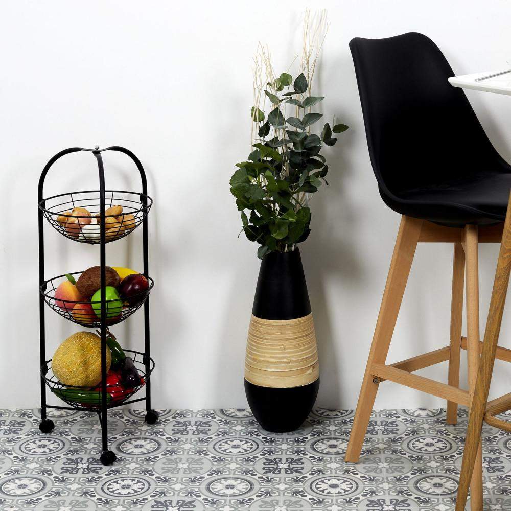 Opbevaring med hjul, 3 kurve - Sort