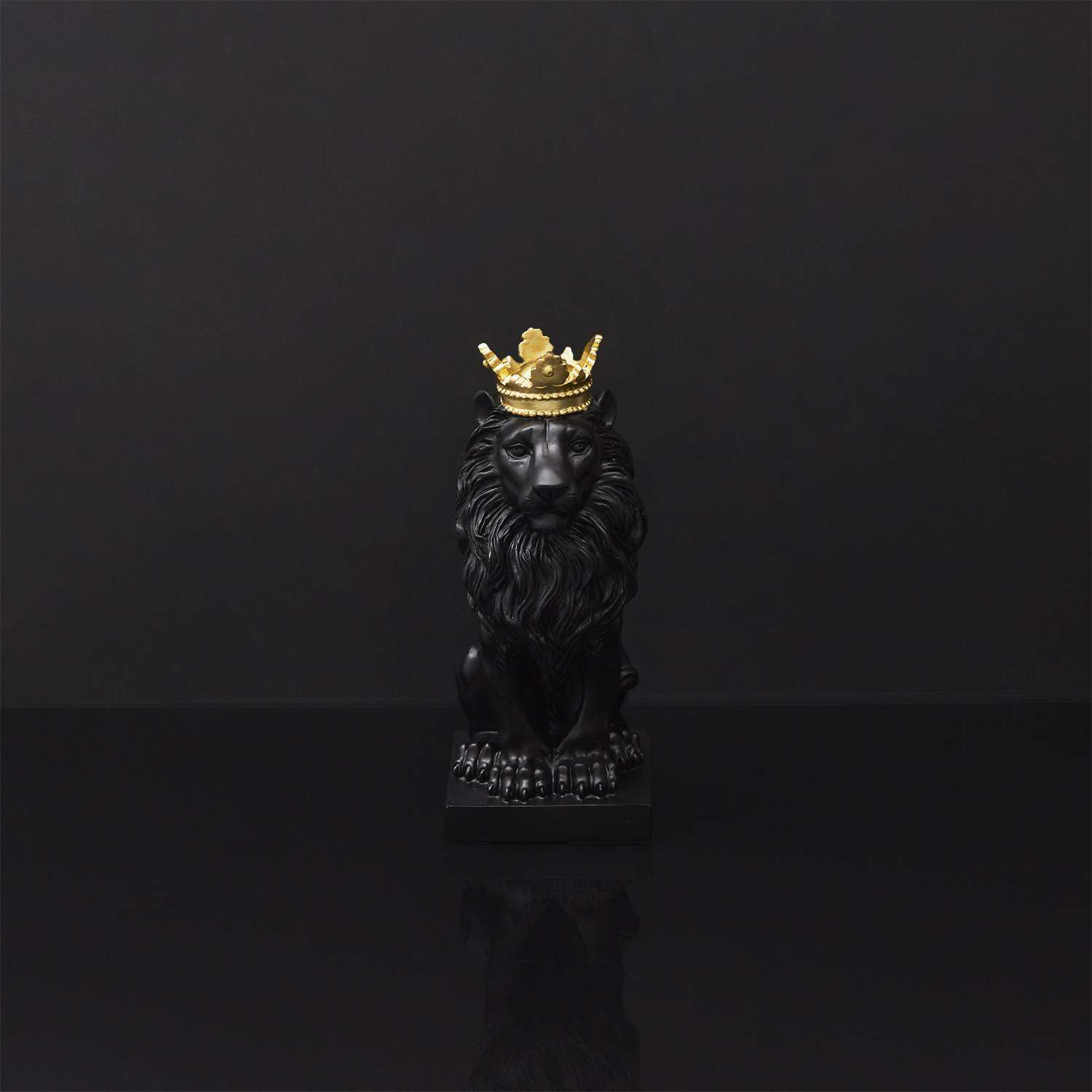 Lion Statue with Gold Crown Black eStore