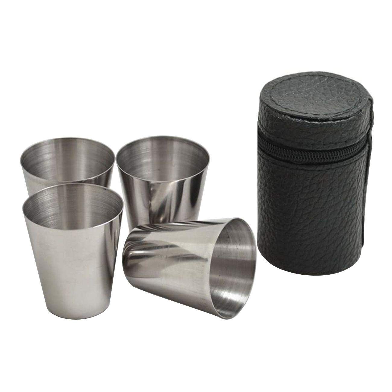 4x små glas i rustfrit stål med opbevaring